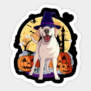 Yellow Labrador Witch Halloween Pumpkin Sticker